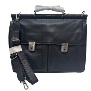 El Portal Expression Dowel Top Briefcase EC-1006 Nappa‎ Leather Black Work Bag